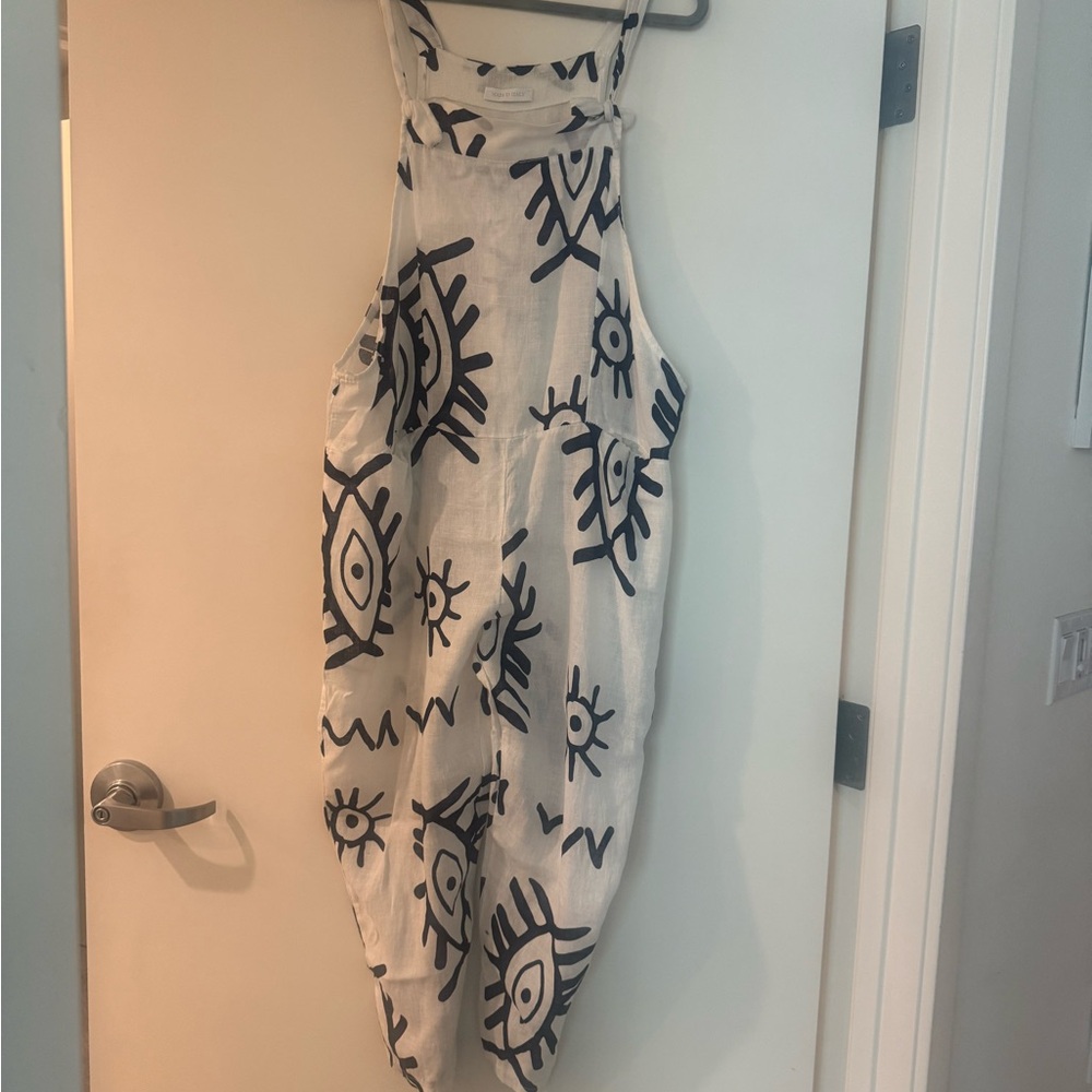 White and Navy Eye Print Jumpsuit